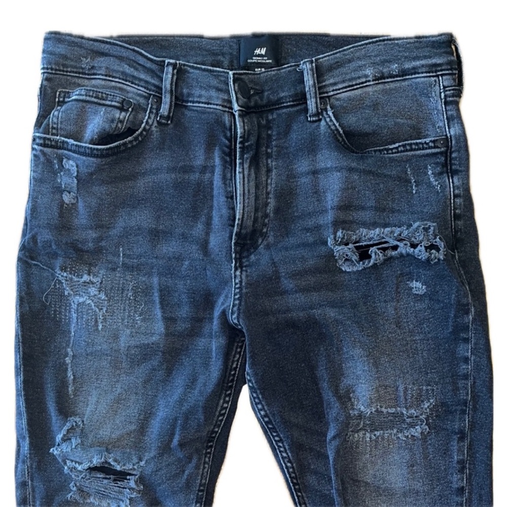 Men's H&M Dark Blue Distressed Skinny Jeans